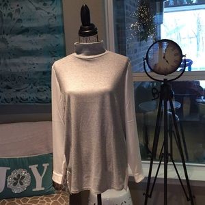 Ann Taylor Loft Gray and off White Blouse